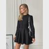 G2024 Fall/Winter Elegant Black Long Sleeve Round Neck Lace Dress