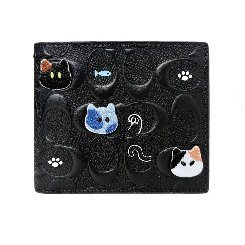 

COACH wallet [Customized bag] 3 IN 1 lucky cat, hand-painted pattern, embroidered stickers, embossed Lucky Cat (Black) Basic Pack (Pack + Dust Bag) чорний
