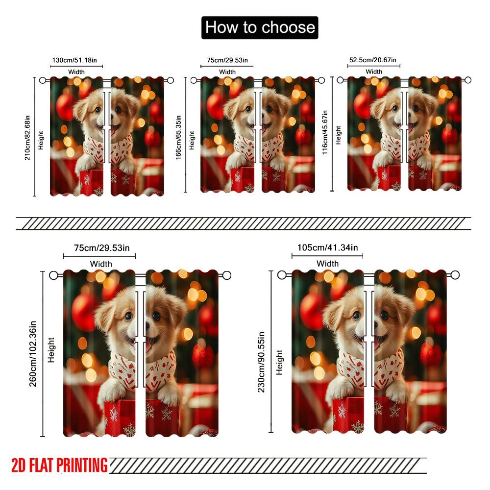 2pcs,2D Plane Printing Curtains Roller Blinds Cute Puppy Christmas Gifts Polyester Fabric (without Rod) Versatile All Use for