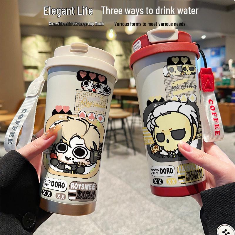 316 Stainless Steel Insulated Cup with Shan Hai Jing, Sanrio, Stitch, and Pikachu Patterns, Straw Included.