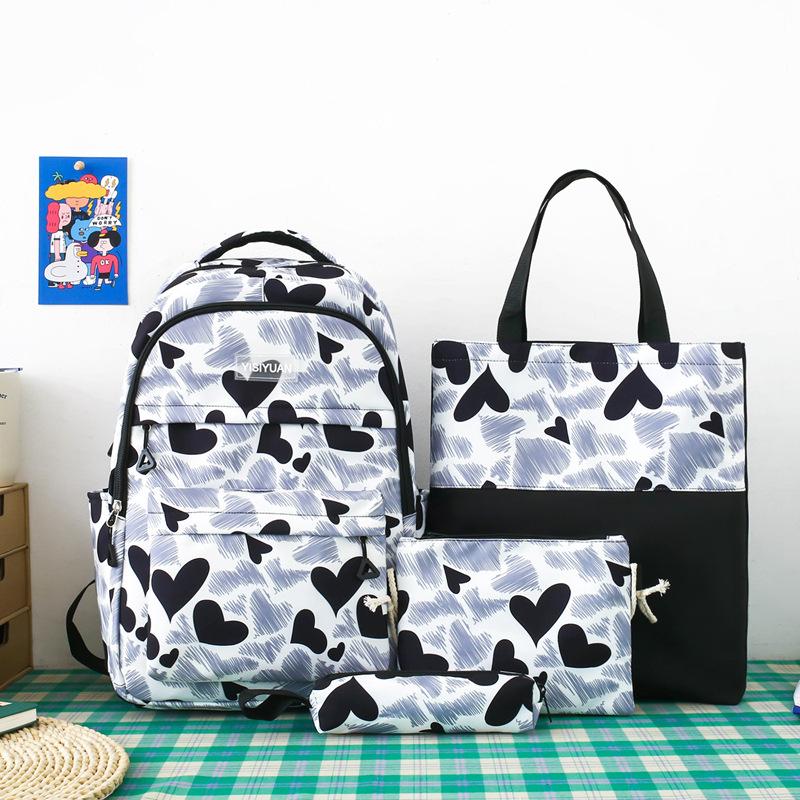 

TS JYL laptop bag,Fashion Love Print Backpack Girl New 4 Sets School Student Handbag Set Does not include pendants чорний