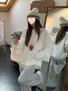 Women's Autumn Lace-Trim V-Neck Long Sleeve Fleece-Lined Loose Shirt