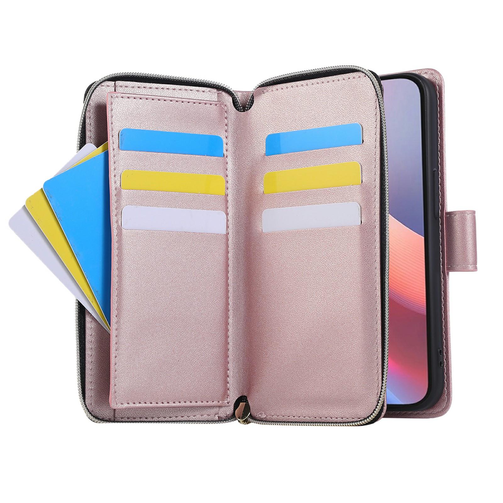 

For iPhone 16e Case Zipper Pocket PU Leather Cover with 9 Card Slots Black