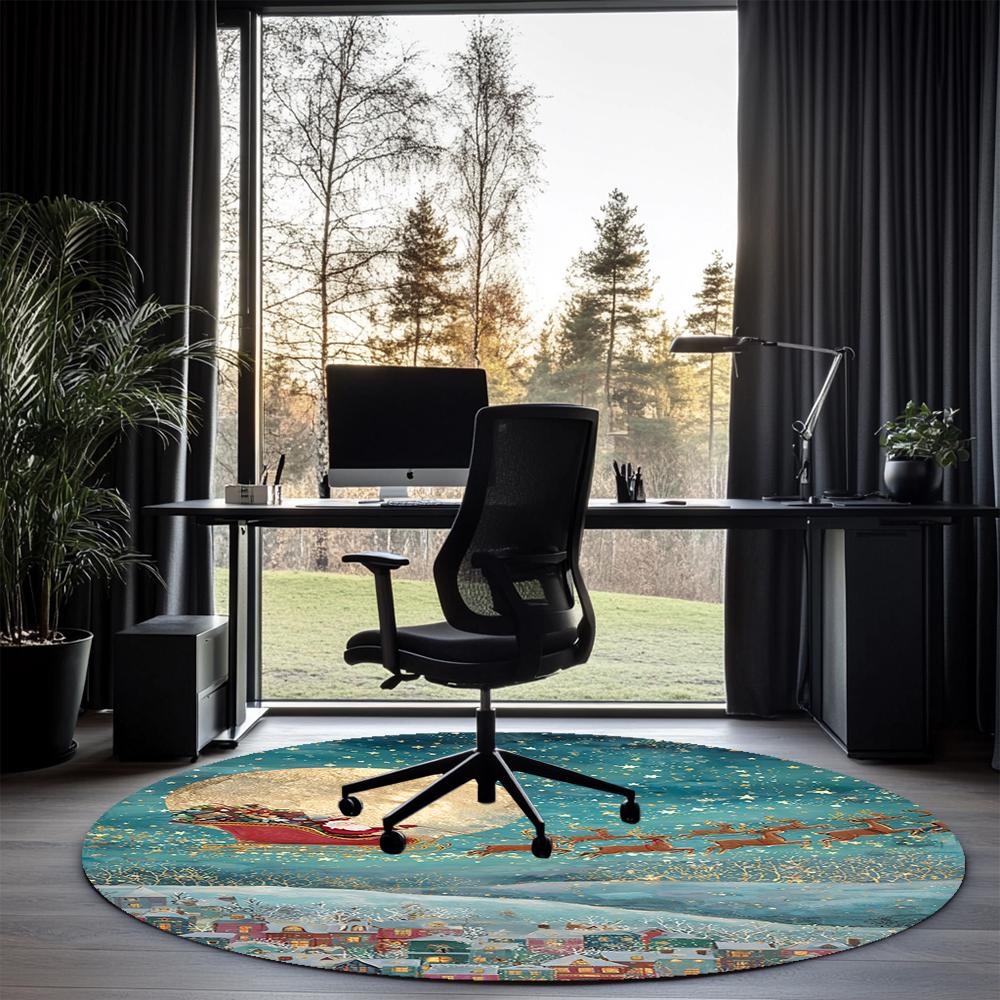 Christmas Santa Claus Printed Round Rug Carpet Chair Rug Area Rug Entryway Doormats,for Office Chair Living Room Bedroom Kitchen Room.