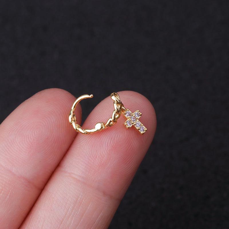 Xiaohongshu Thin Bar Ear Cartilage Piercing Earrings - Micro-set Zirconia Ear Cuff Jewelry
