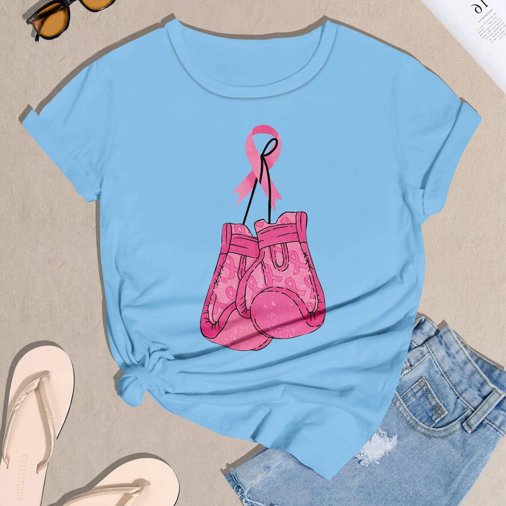 Women's Casual Halloween Breast Print T-Shirt Round Neck Pullover Short Sleeve Top