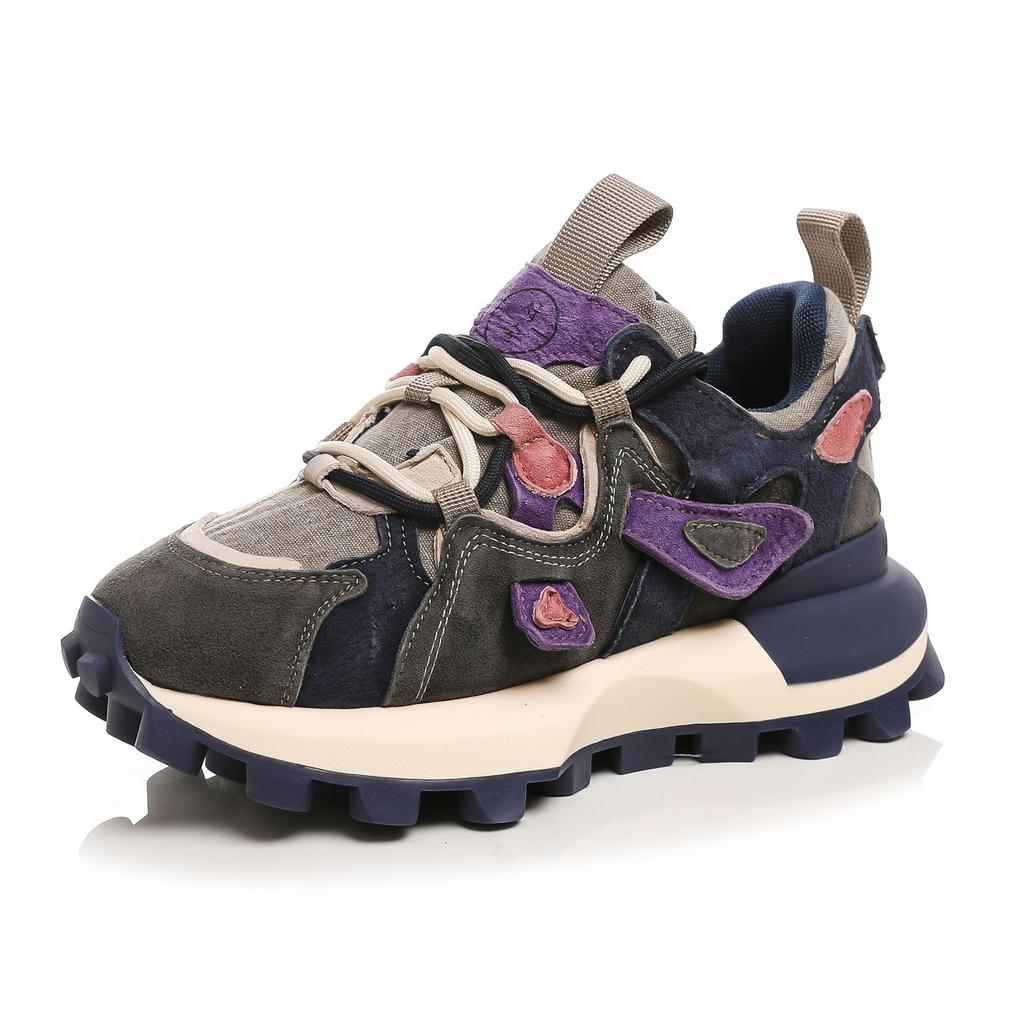 Women's Retro Color Blocked Thick Soled Sports Shoes Autumn Retro Casual Lace Up Women's Shoes Fashion Shoes