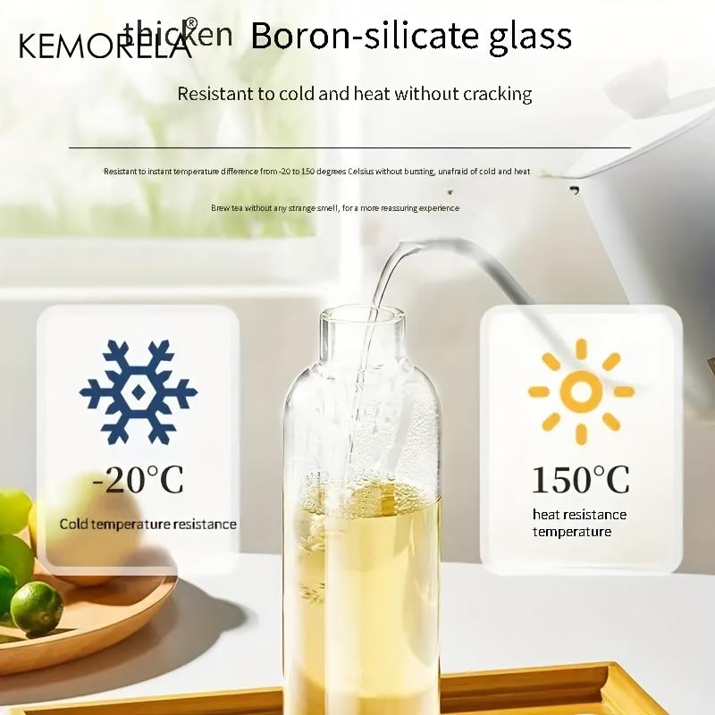 KEMORELA 500/1000ML Przezroczysta Szklana Butelka na Wodę Szkło Borokrzemowe Szczelna Przenośna na Piesze Wycieczki Kemping Pomysł dla Entuzjastów Fitness