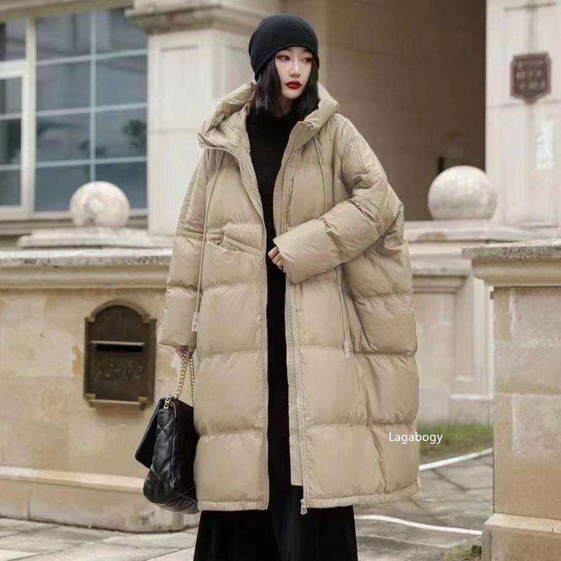 Winter Women Oversize Long Puffer Coat Female Thick Warm White Duck Down Jacket Hooded Loose Parkas Outwear