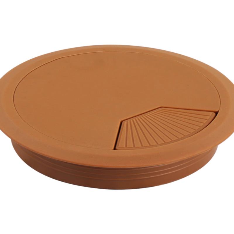 Wood Grain Black/White Round Desktop Cable Grommet Cover – Dustproof Desk Organizer