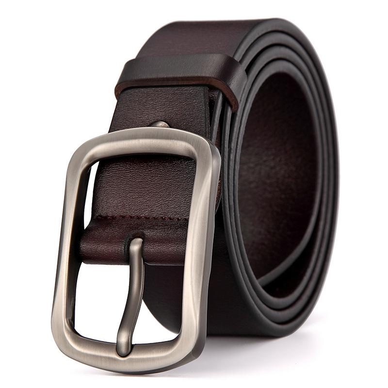 Men'S Leather Belt Two-Layer Cowhide Retro Pin Buckle Belt Casual Waistband Bandwidth