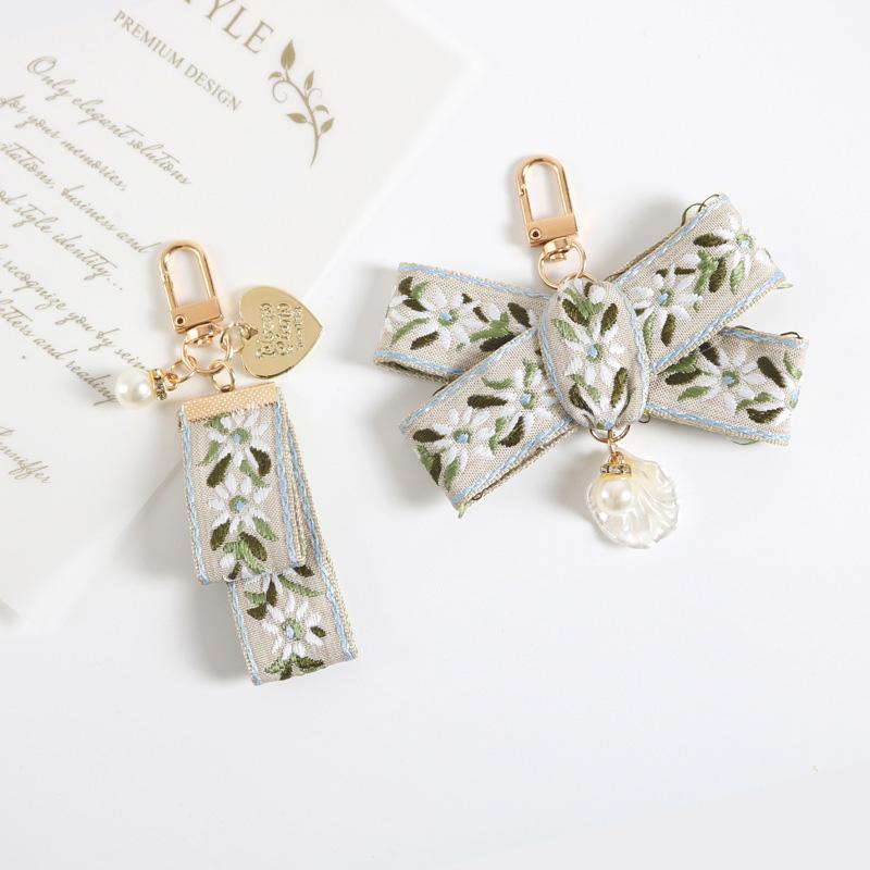 1pc Elegant Fashion New Keychain Keyrings Leaf Pattern Bag Charms Wallets Decor Fabric