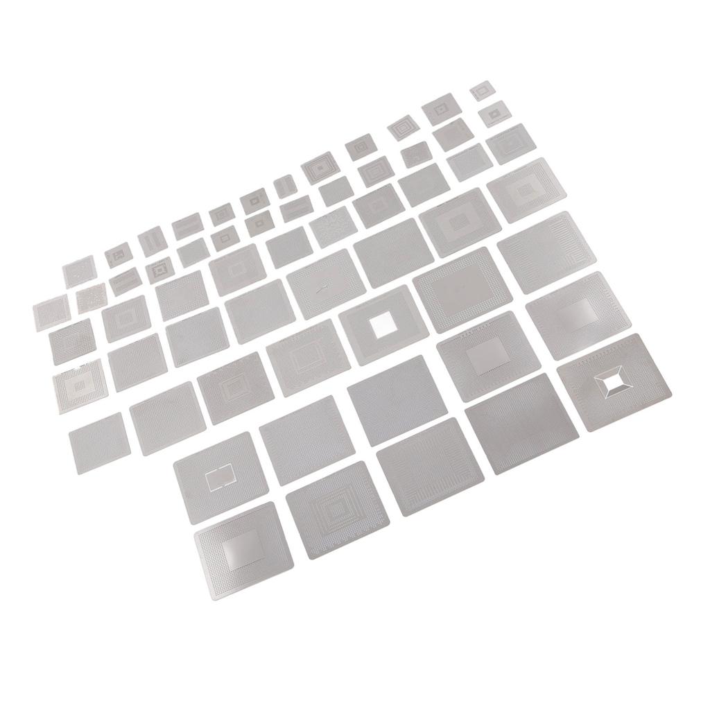 60 Pcs BGA Reballing Stencils 304 Stainless Steel Universal Rework Net Template Kit for Computer