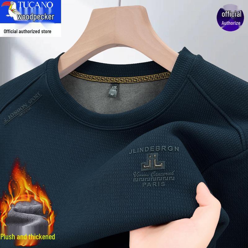 Woodpecker Men's 2025 Fleece-Lined Crew Neck Long Sleeve Sweatshirt for Autumn/Winter