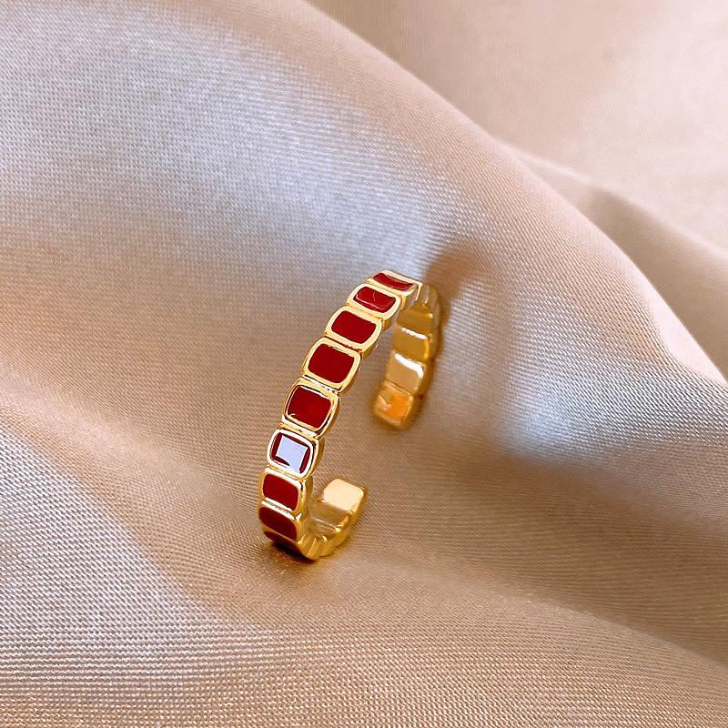 Vintage Red Alloy Rings for Women Gold Color Adjustable Ring Female Aesthetic Luxury Wedding Jewelry Gift