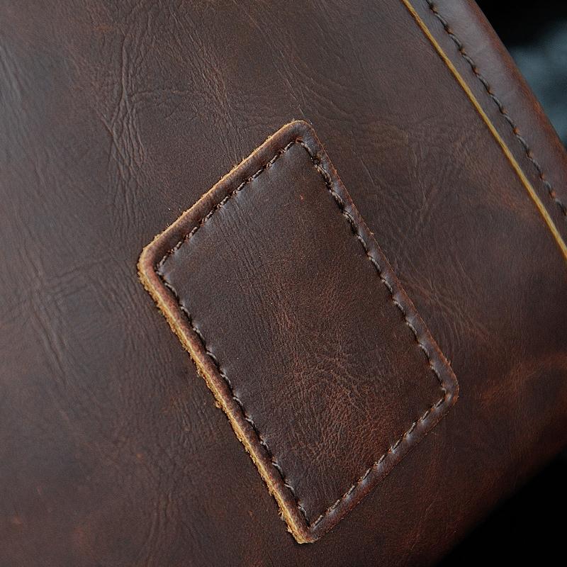 Crazy Horse Leather Men's Bag Casual Retro One-shoulder Crossbody Bag Double Screw Lock Design Anti-theft Wear-resistant Computer Official Bag