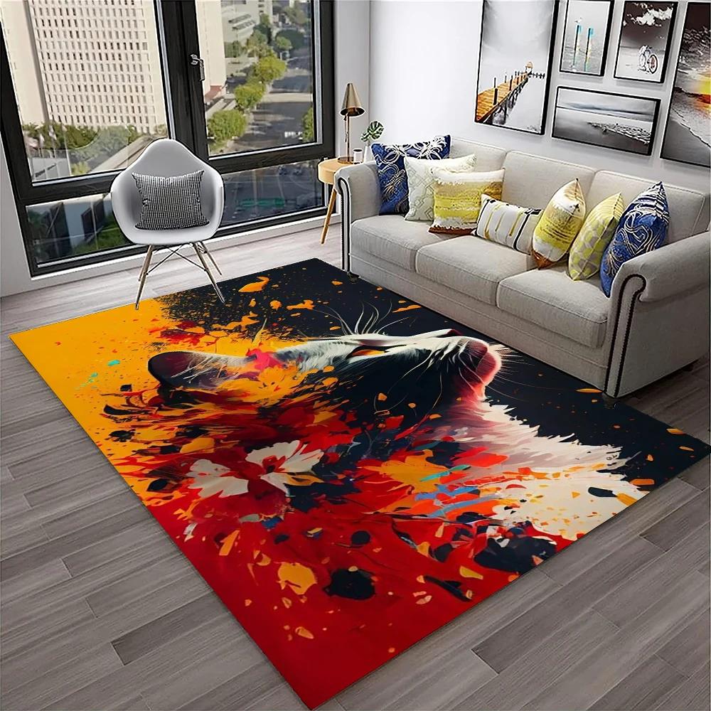 3D Cute Cat Flower Cartoon Carpet Rug for Home Living Room Bedroom Sofa Doormat Decor,Child Play Area Rug Non-slip Floor Mat