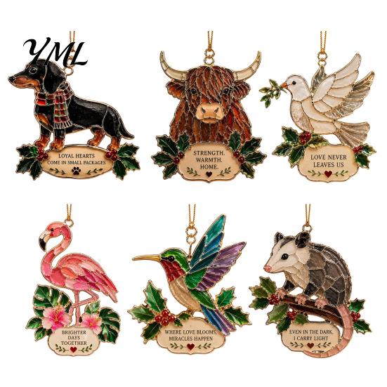 Decorative Ornaments for Fireplace Faux Stained Glass Christmas Ornaments, 2D Hummingbird Dachshund Highland Cow Tree Hanging Decorations Decoration