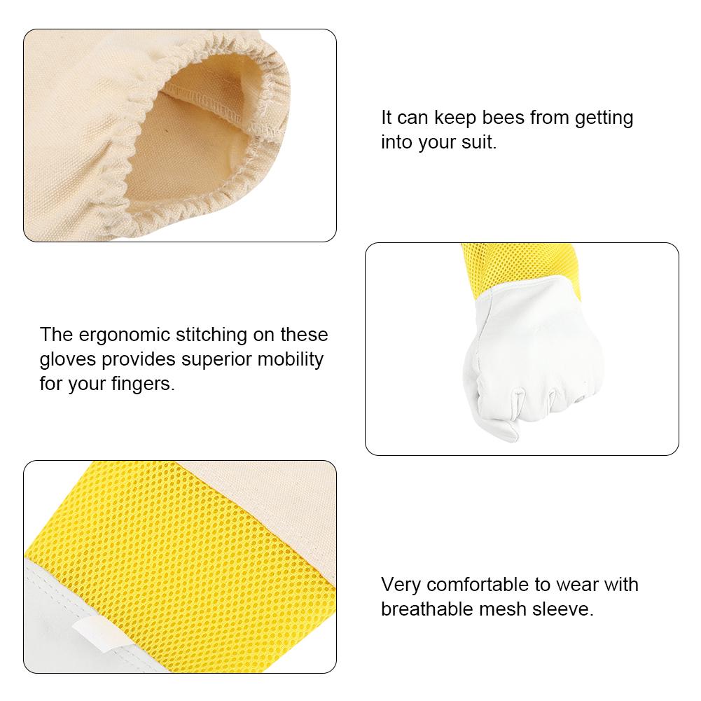 Pair of Beekeeping Protective Gloves with Long Mesh Sleeve Unisex for Beginner BeekeeperXXXL
