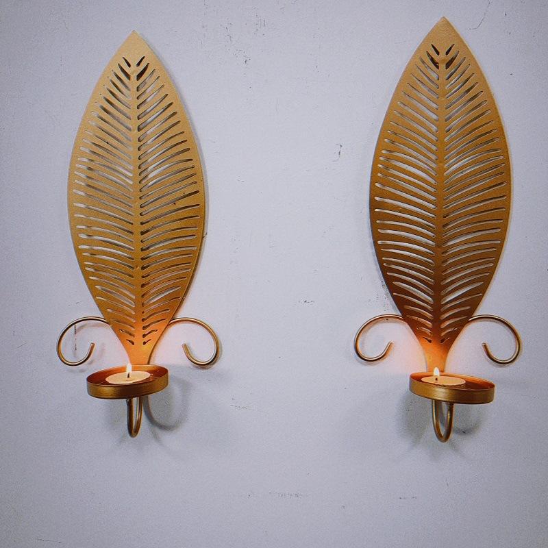 2pc Set Wrought Iron Leaves Wall Mounted Candle Holder European Retro Home Decoration Living Room Doorway Courtyard Ornaments