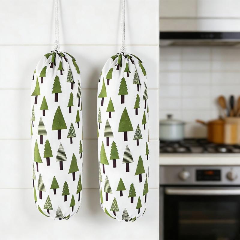 Cotton Linen Wall Hanging Trash Bag Dispenser For Kitchen Bathroom Garage Storage Sturdy And Tear Resistant
