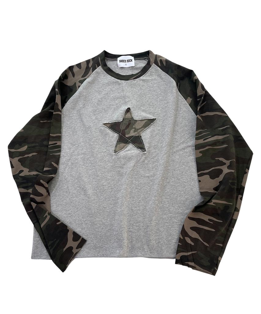 SK8ER ROCK Star Raglan T-Shirt (Melangegray/Camouflage)