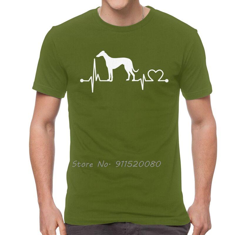 Greyhound Heartbeat T Shirts Men Cotton Tshirt Funny Love Dog Pet Tee Tops Streetwear Harajuku Tshirt Gift