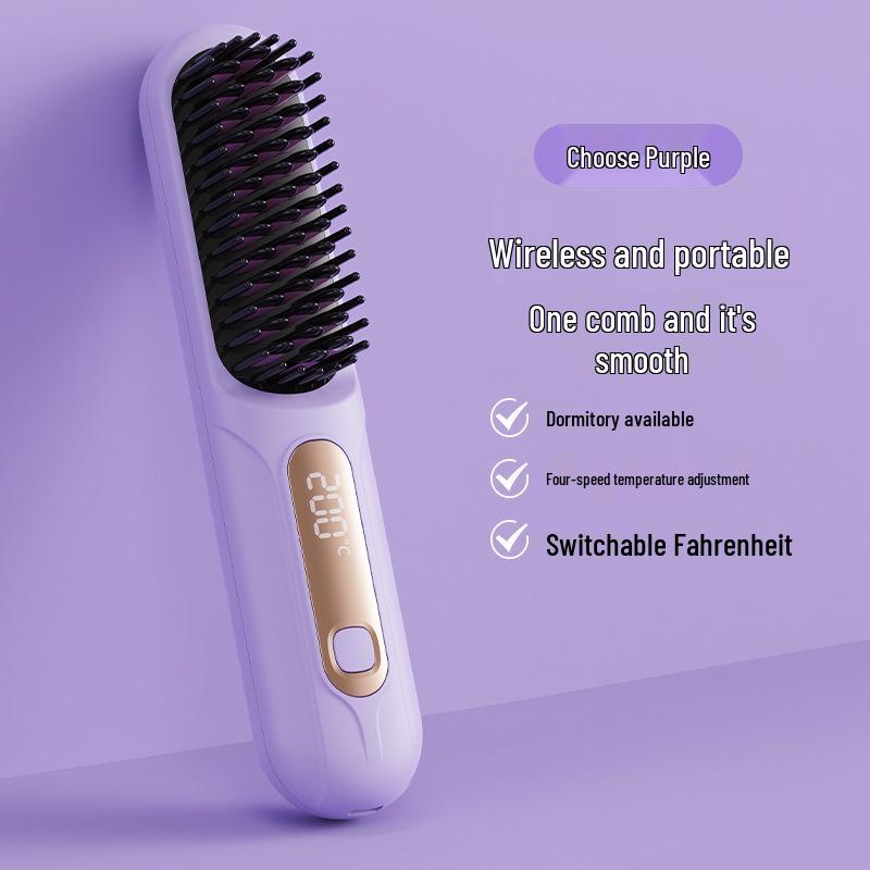 Portable Wireless Ionic Hair & Beard Styling Comb: Damage-Free, Rechargeable, for Straightening and Curling.