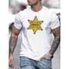 European Sizes Men's SHERIFF Pattern Print Tee Shirt, Tees For Men, Casual Short Sleeve T-shirt For Summer