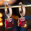 Trendy Crystal White Green Red Zircon Squarel Hoop Earrings For Women Vintage Gold Color Wedding