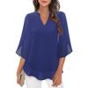 Women's V Neck Half Sleeve Loose Fit Chiffon Blouse Petal Sleeve Casual Top