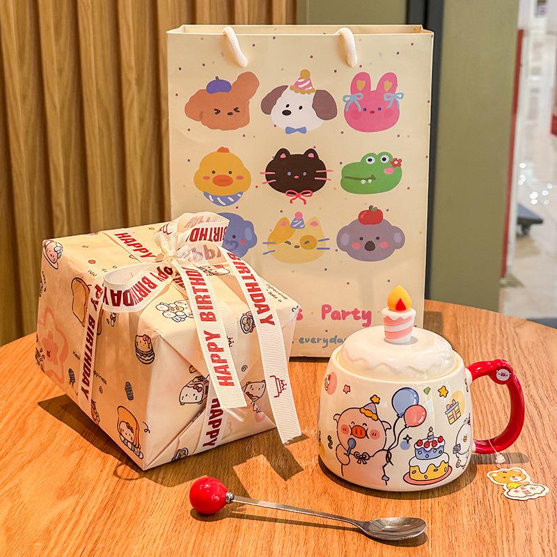 Birthday gift, cute ceramic mug, children's water cup, gift box for girlfriends, practical souvenir