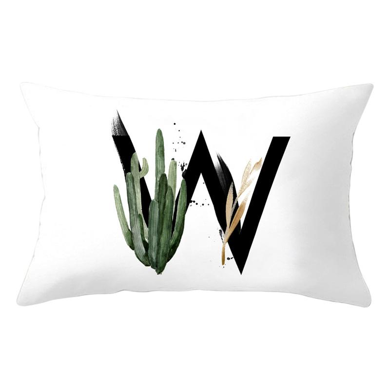 30x50cm 26 Letters Polyester Pillowcase Green Leaves Plant Cushion Cover Living Room Home Decoration Car Waist Throw Pillow Case