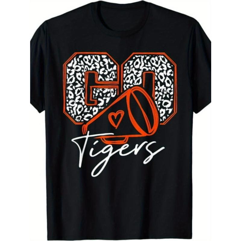 

European sizes Go Cheer Tigers Football T-Shirt Men S Soft Breathable Shirt - Black Crew Neck Casual Wear, Humor Clothing, T-Shirt S чёрный