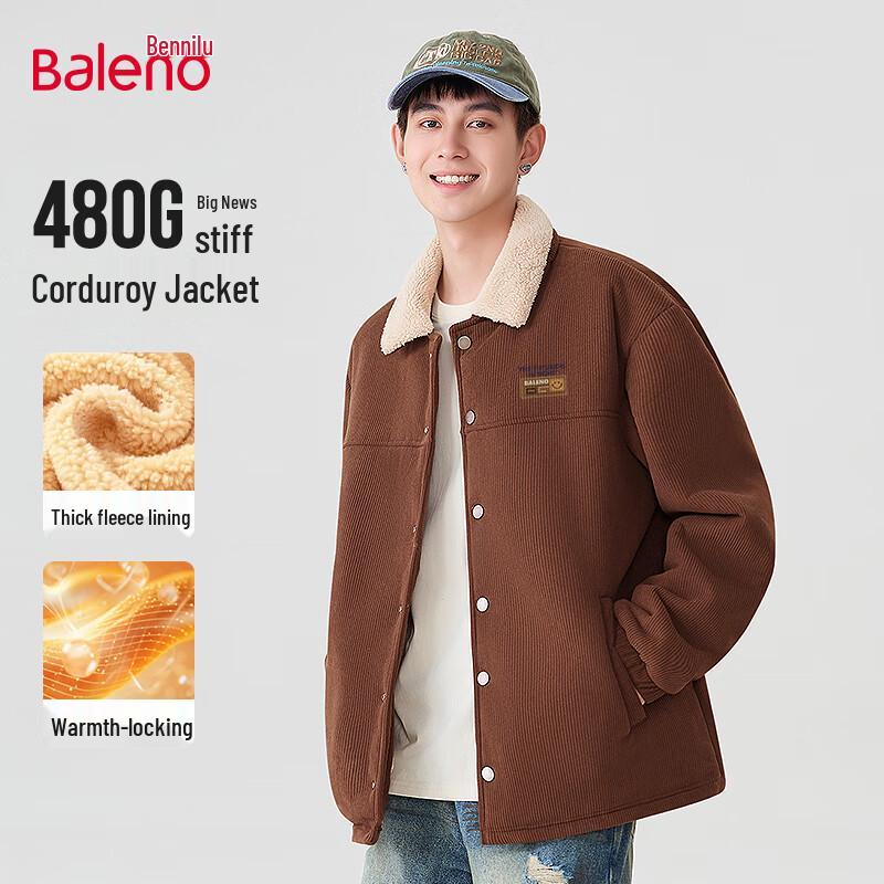 Baleno Men's Fleece-Lined Corduroy Lapel Jacket