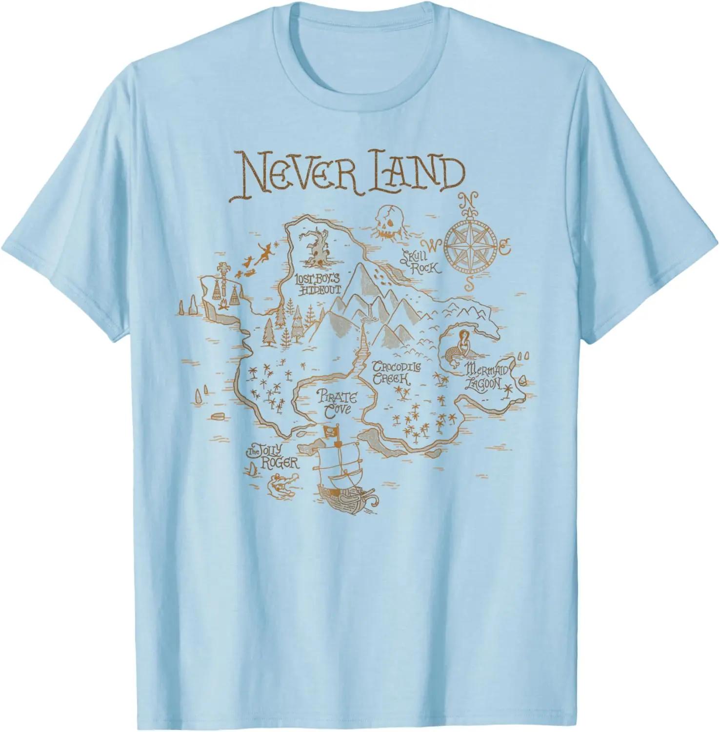 Hot Fashion Disney Peter Pan Never Land Map Graphic T-Shirt T-Shirt S-4XL Four Seasons Gift XXXL