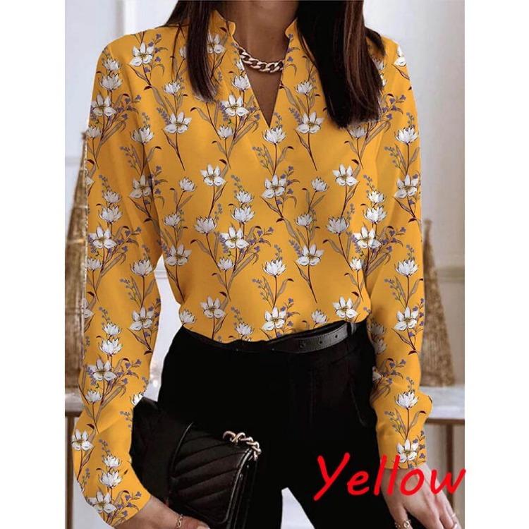 

Топы с цветочным принтом, воротником-стойкой и длинным рукавом, стильные, больших размеров, распродажа со скидкой 50% 3XL жёлтый
