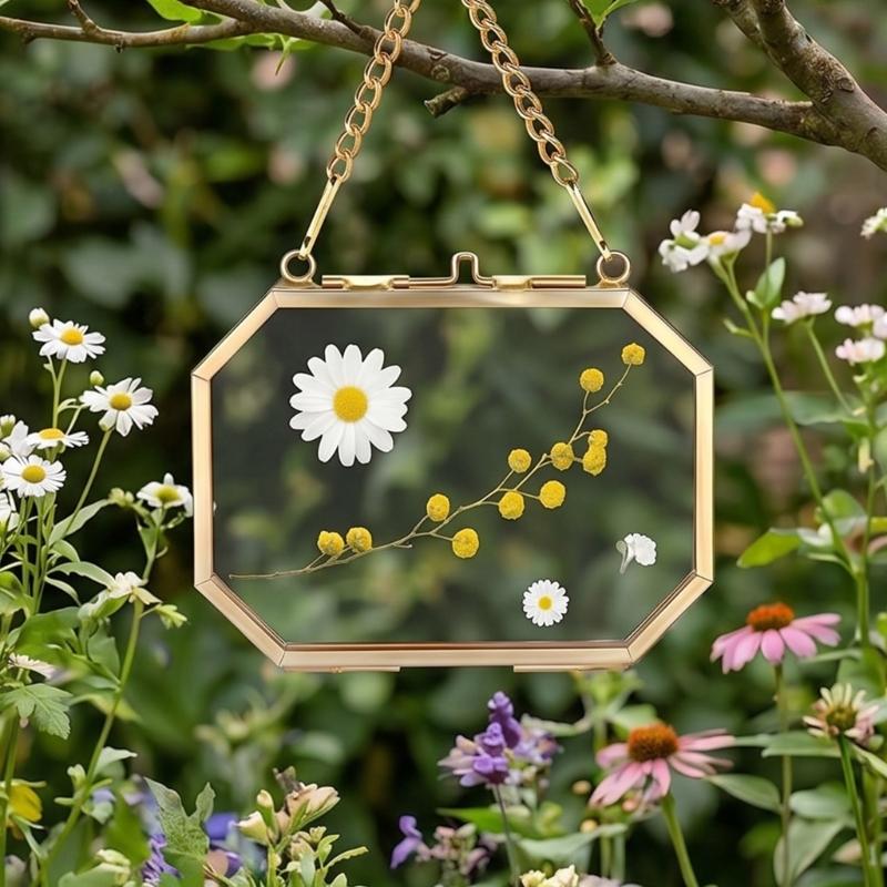 Glazen Ophanglijst Gouden Metalen Fotolijst Helder Glas Zwevend Frame Ophangbaar Werk Display Frame voor Gedroogd