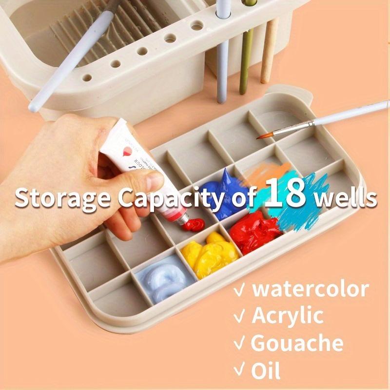 Multi-Use Paint Brush Basin with Brushes Holder, Washer, Trays, Palette Box-Artist Cleaner Cup for Watercolor Oil Painting with Lid