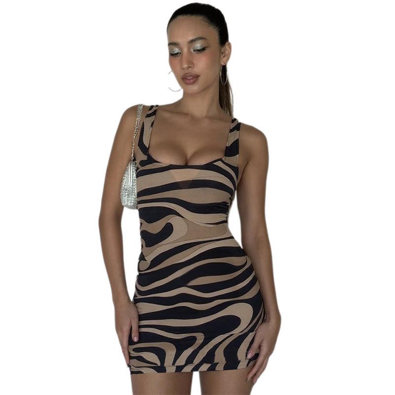 Q298DS Women's Spaghetti Strap Sexy Print Dress