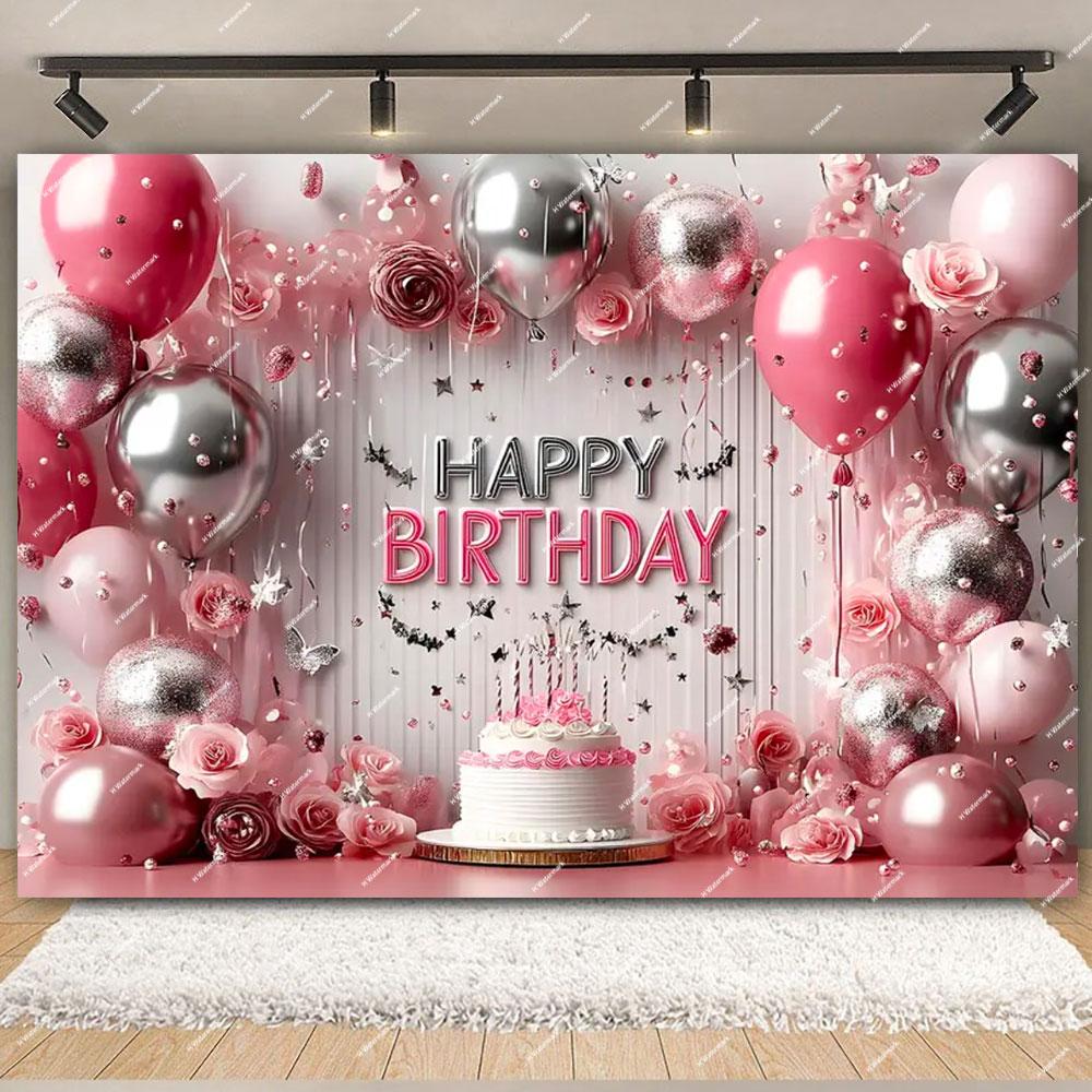 Gold Glitter Pink Blue Birthday Party Photo Backdrop Balloon Star Booth Banner Poster Adult Theme Party Decoration Supplies Gift
