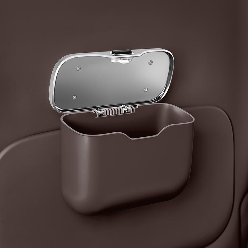 BGD1 Multifunctional car trash can with button lid, wet and dry dual-use hanging car garbage bin, storage box and storage bag. коричневый