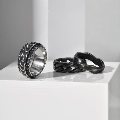 Vnox Retro Grey Stainless Steel Rings for Men Boys, Punk Rock Male Finger Bands Jewelry, Vintage Party Anniversary Gifts for Him
