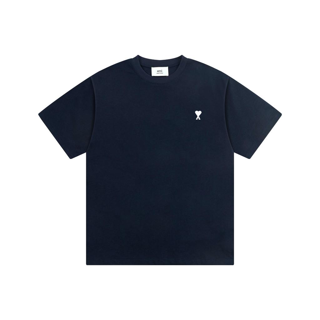 AMI 2025 Summer New Love Embroidered Logo Couple Cotton Short Sleeve Round Neck T-shirt
