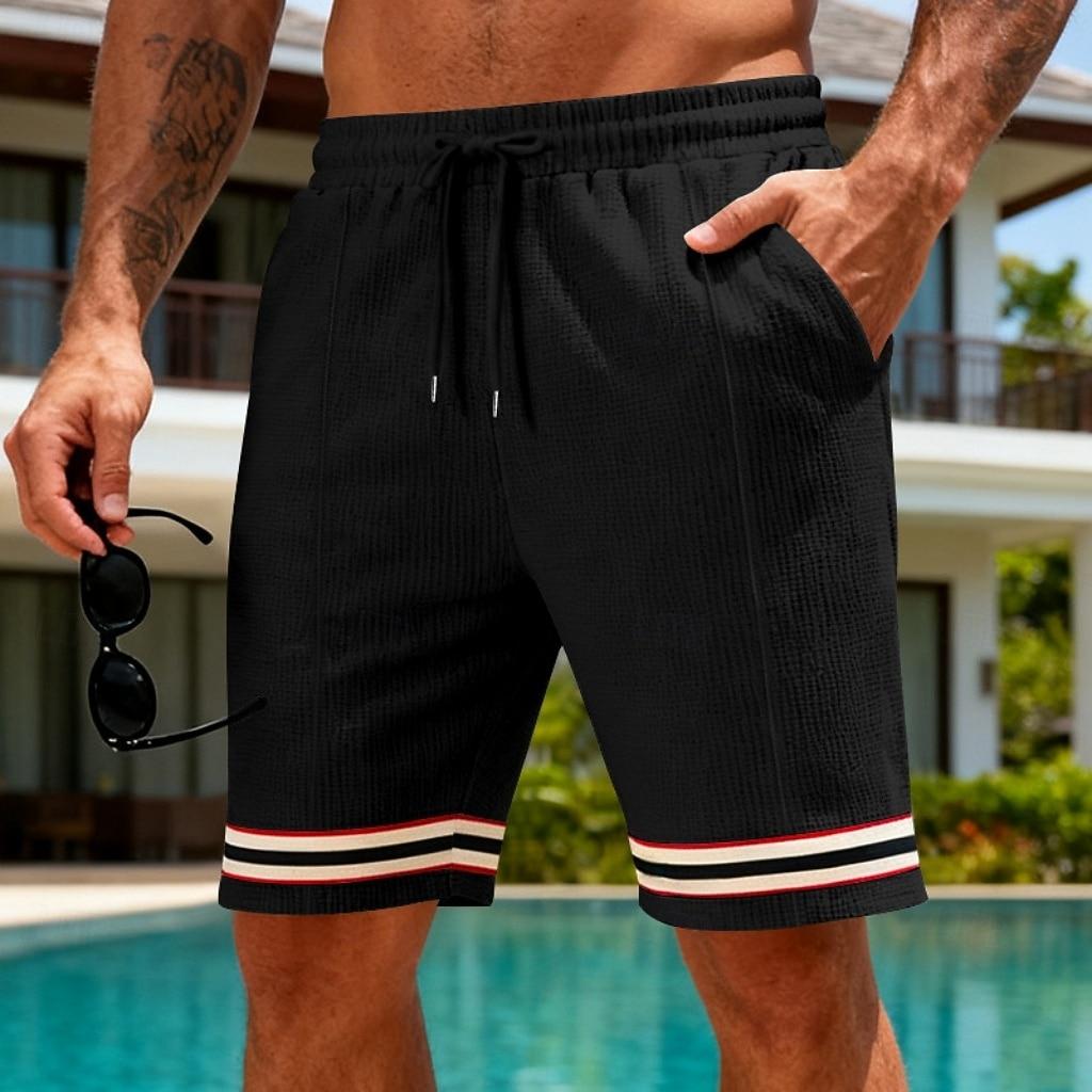 Men's Athletic Shorts Waffle Shorts Shorts Casual Shorts Pocket Elastic Waist Striped Comfort