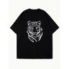 Oversized T Shirt Black Tiger Print Graphic Tee Casual Streetwear Style For Women And Girls