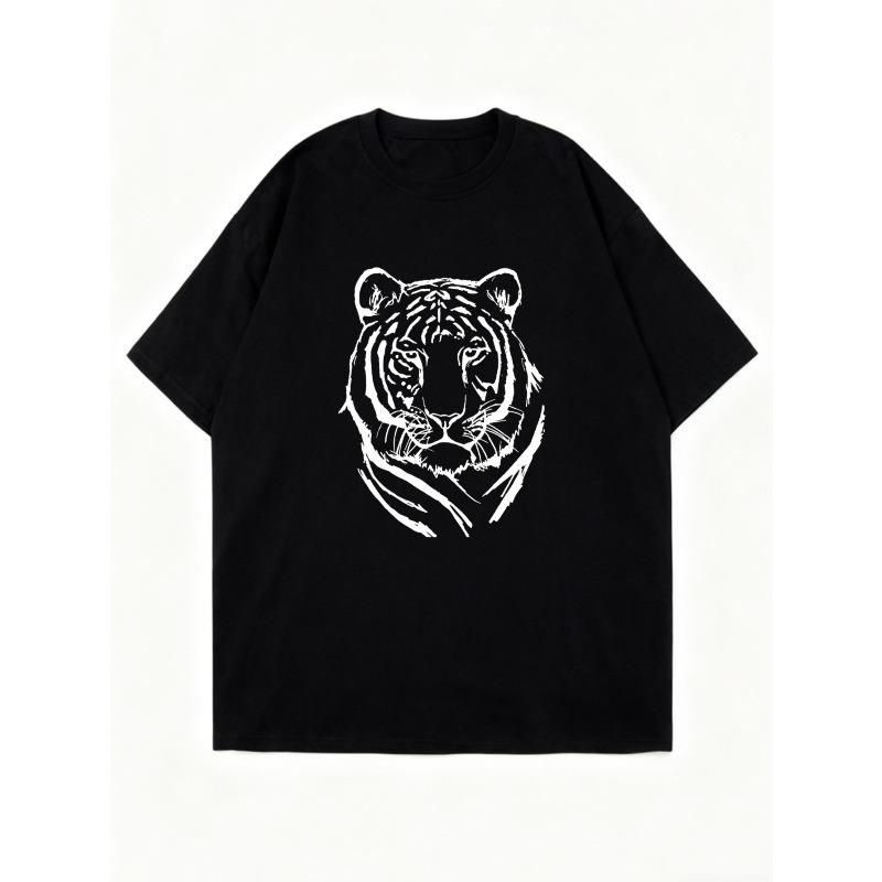 Oversized T Shirt Black Tiger Print Graphic Tee Casual Streetwear Style For Women And Girls