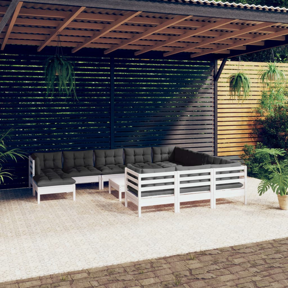 12-piece Garden Set with Cushions Pine Wood