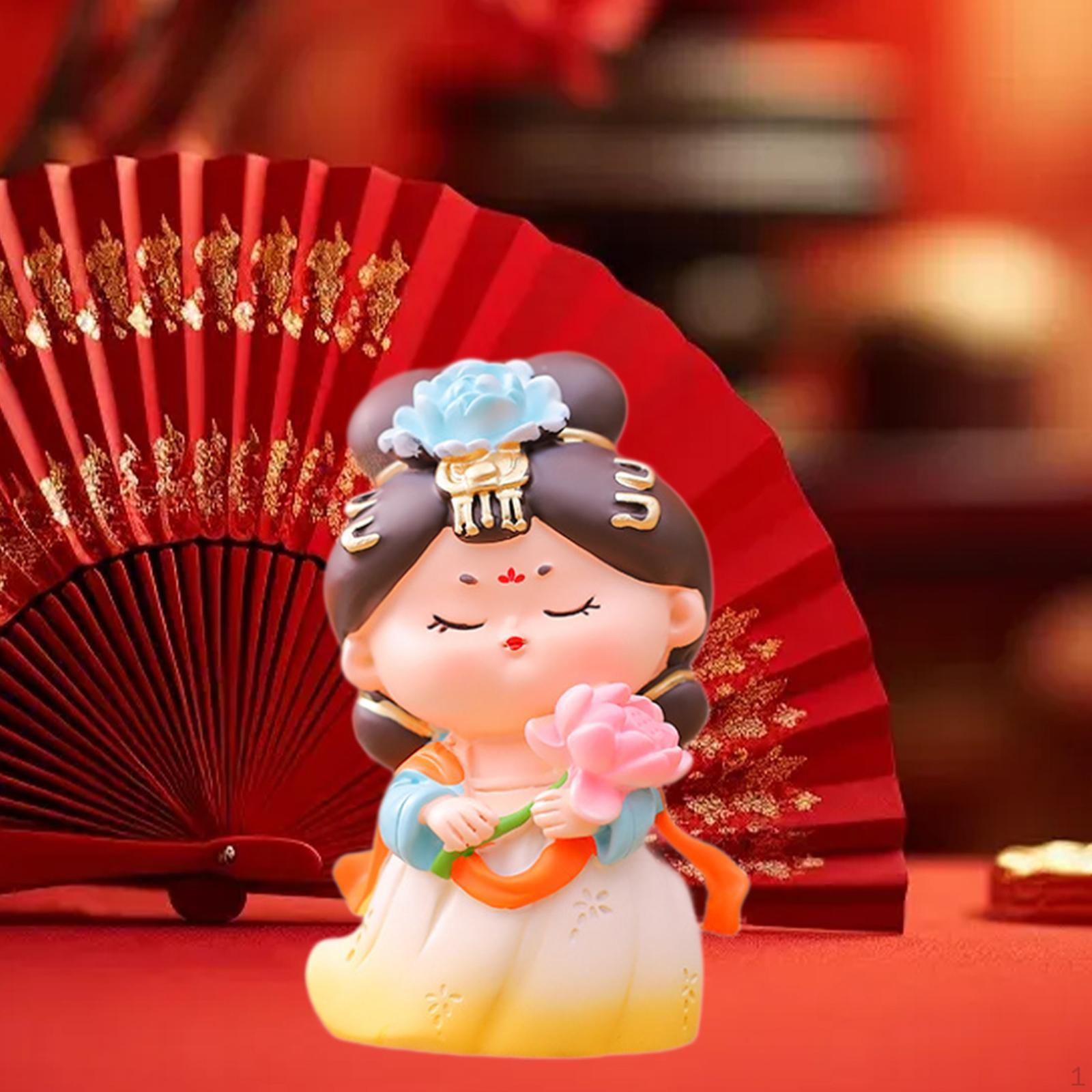 

Статуя леди из мультфильма династии Тан, украшение для рабочего стола, каминная полка, книжные полки, декор кафе, многоцелевое использование With Lotus