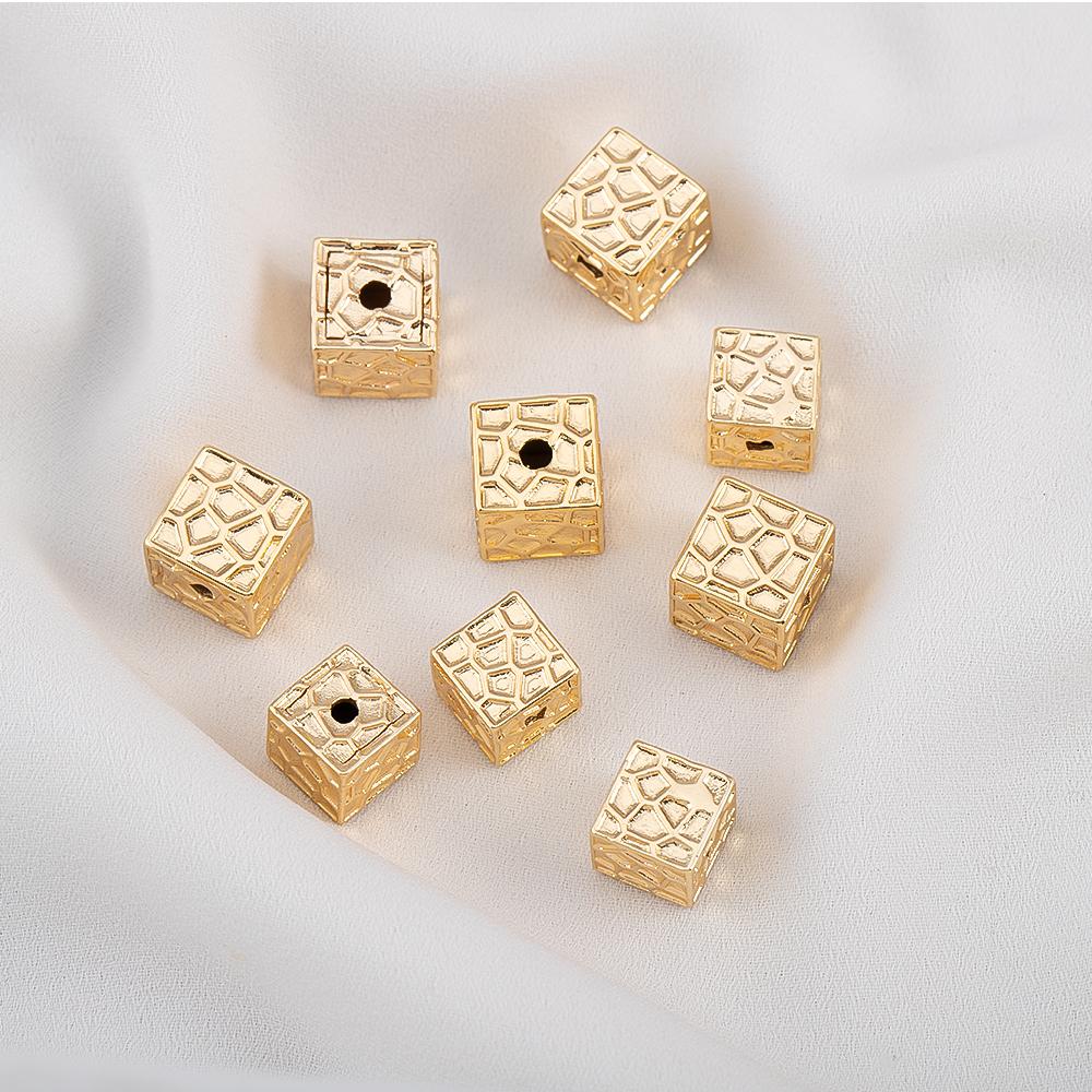 Gold Color Plated Copper Cube Spacers Bead for Jewelry Beads Separator Loose Charm Bead DIY Bracelet Necklace Making Accessories